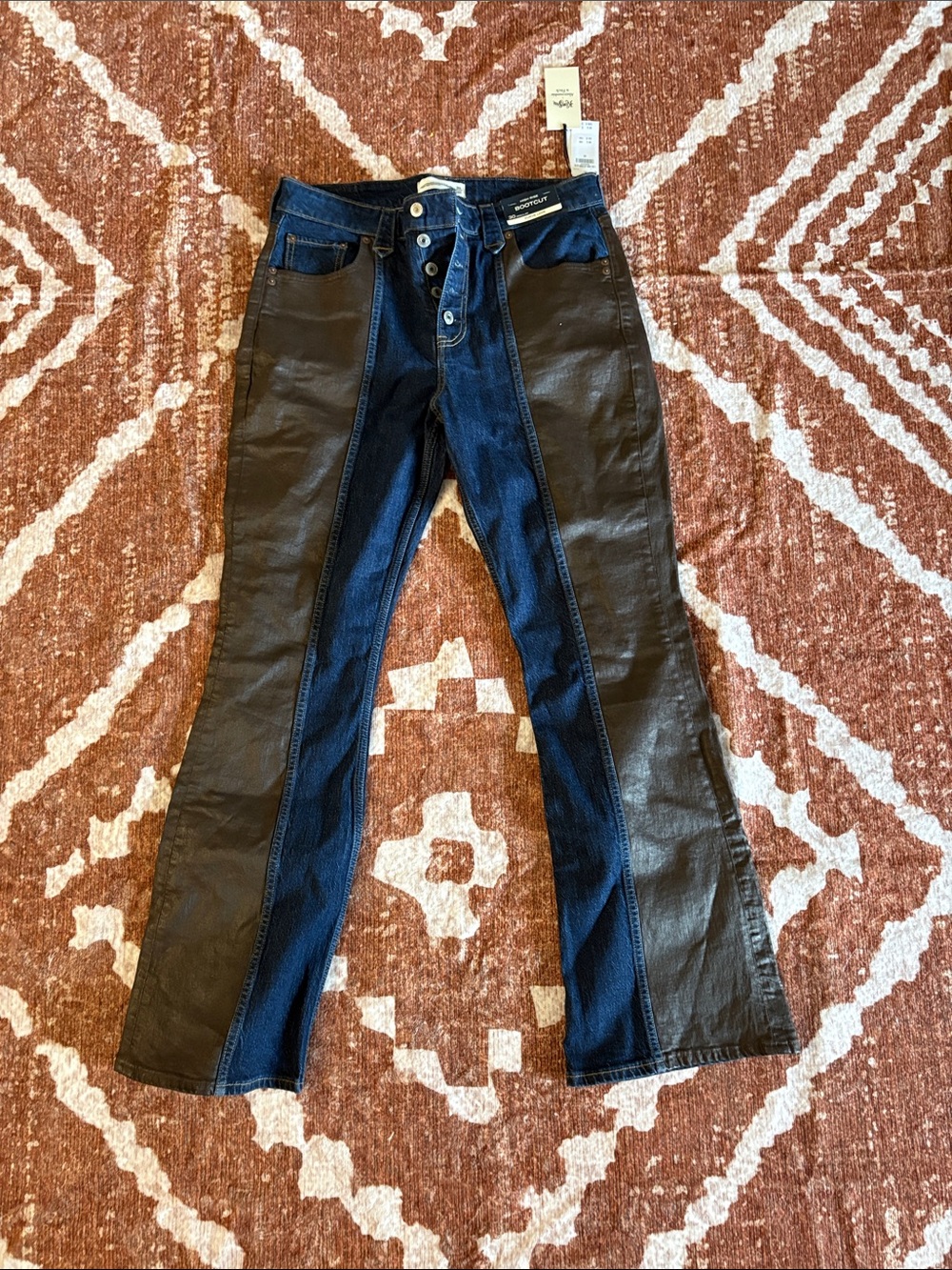 Women’s A&F x Abercrombie Two-Tone Dark Blue and Black Panel Jeans